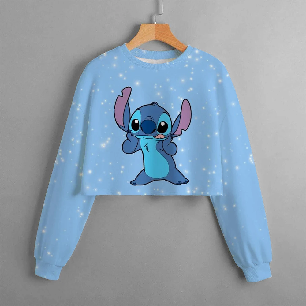 4-14 Year Children\'s Disney Stitch Clothing Casual Cartoon New Autumn Printed Girls Short Sweater Cute Girls Tops