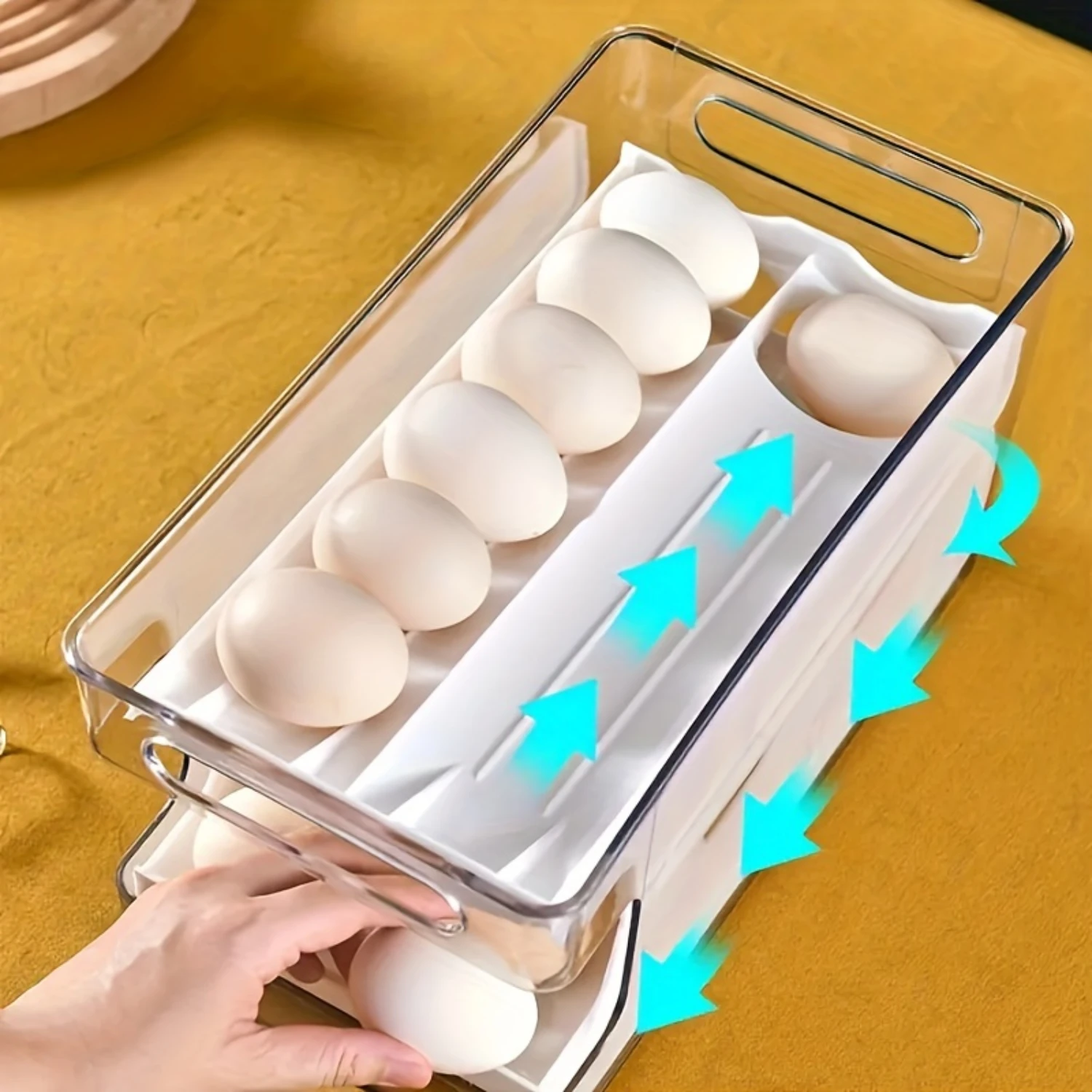 1pc Large Capacity Egg  Box - Smooth Rolling and Sliding Double Layers Design for Refrigerator, Cabinet, and Shelf  - Perfect Ho