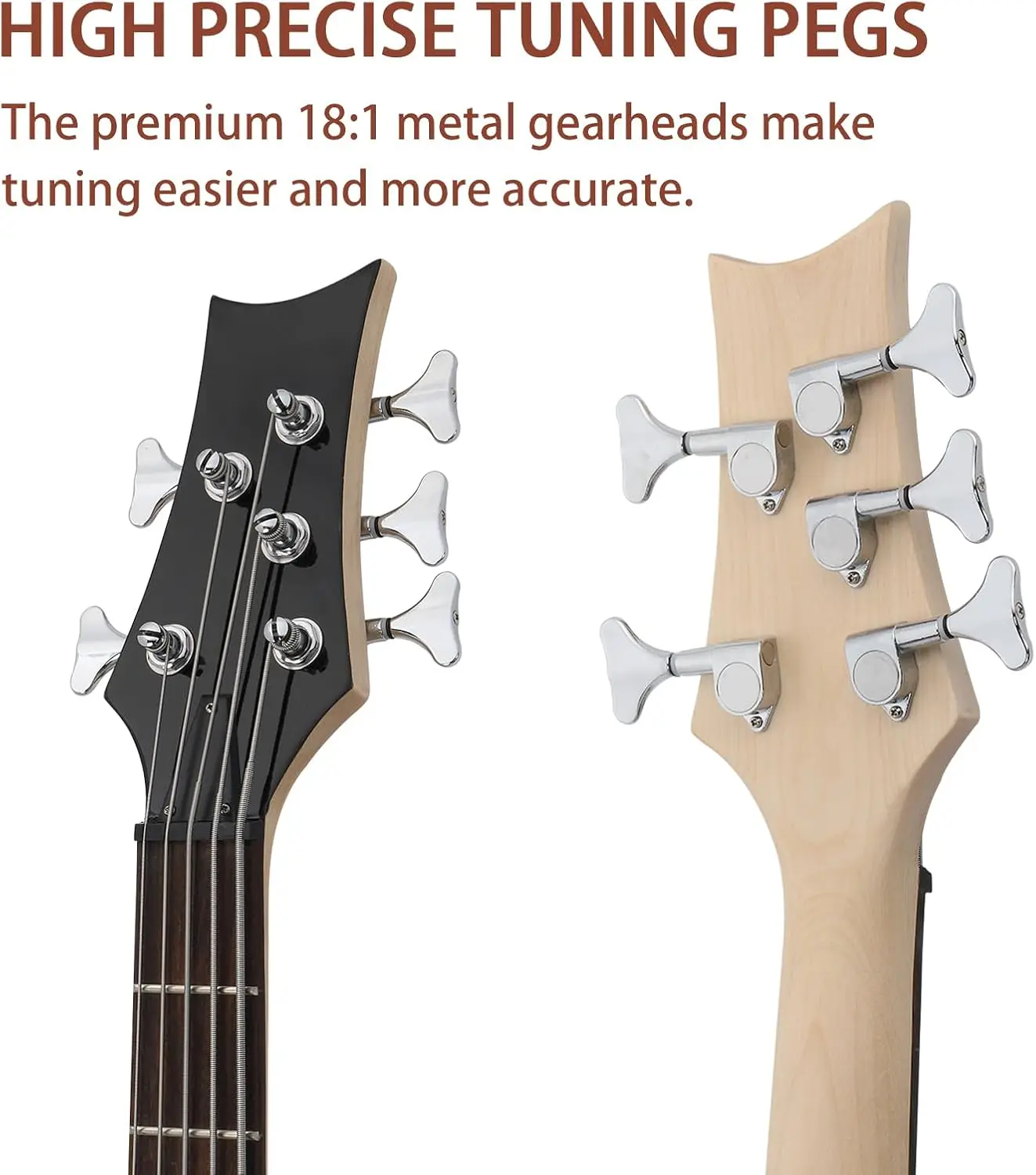 5-String Electric Bass Guitar, Full Size Standard Right-Handed, Rosewood Fretboard Bass Kit with Gig Bag, Strap, Cable, and Wrench Tool (Upgraded Sunset) view 2