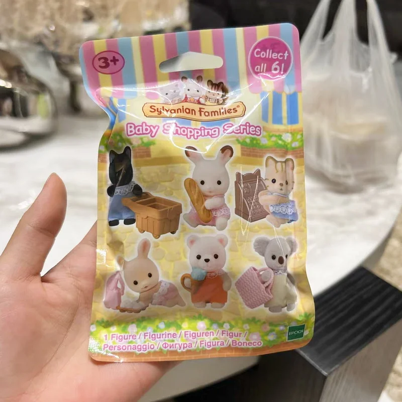 Genuine Sylvanian Families Kawaii Baby Shopping Forest Bag Doll Anime Figrues Ornaments Families Christmas Flocking Toys Gifts