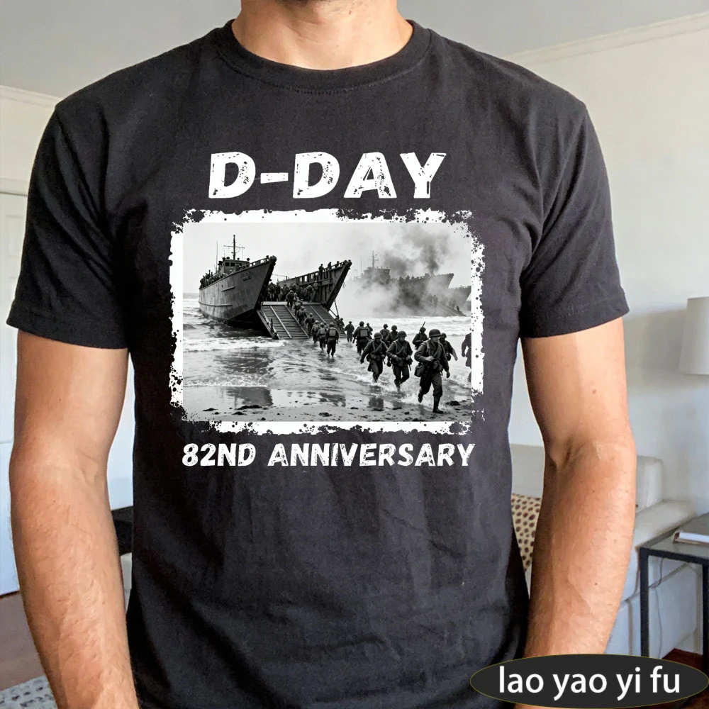 2026 Men D-Day 82nd Anniversary Normandy Landings T-Shirt Vintage Military History Print Short Sleeve Casual Tee Men Clothing view 3