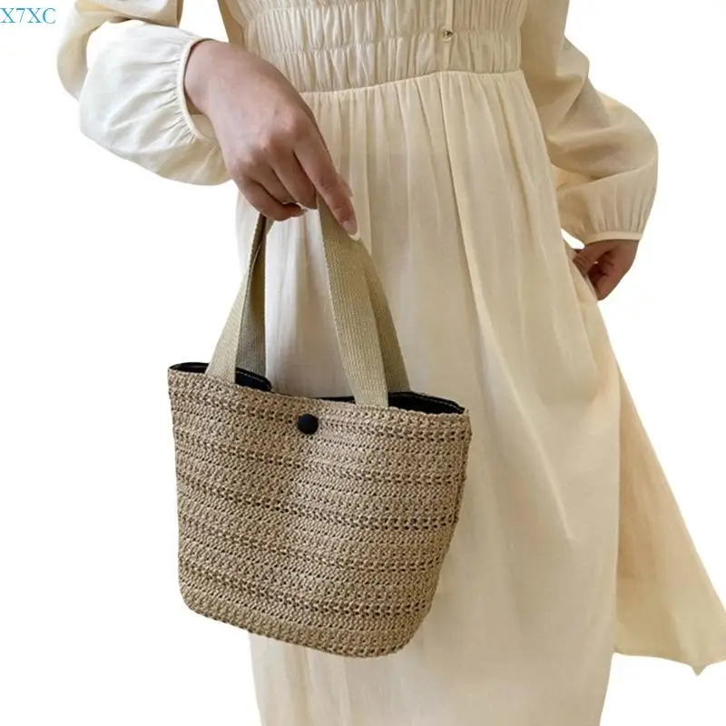 

X7XC Practical Lunch Bag Bohemian Straw Handbag Beach Bags for Outdoor and Shopping