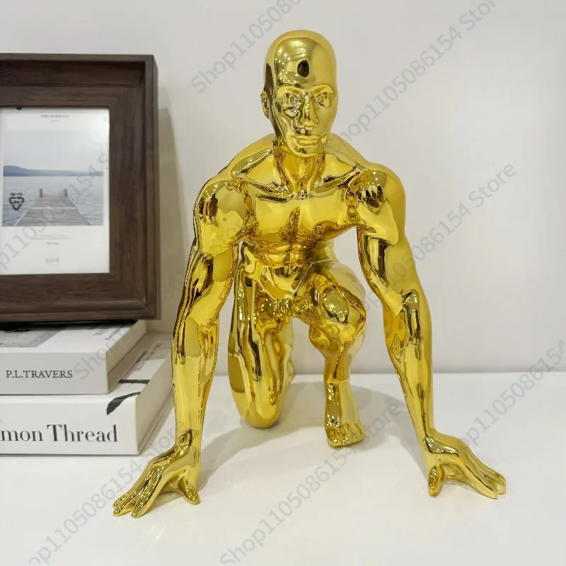 

Gold Silver Electroplated Running Figure Statue Sporty Alloy Desktop Decor for Office Gym