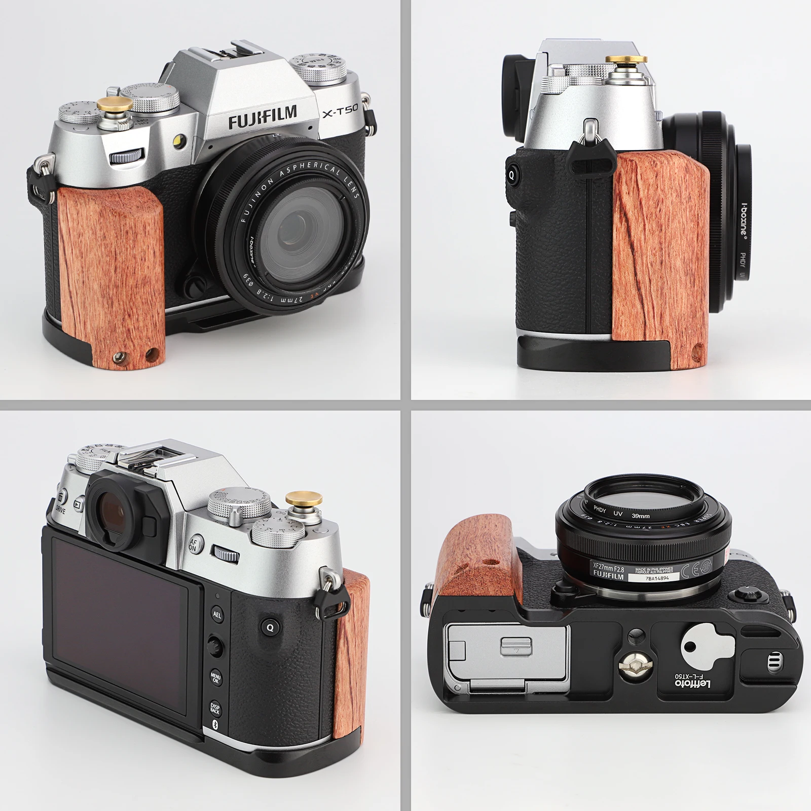 LEFTFOTO X-T50 Retro Handgrip L-Shape Bracket Handle with Wooden Grip for Fujifilm X-T50 Camera,with Shutter Button,Black