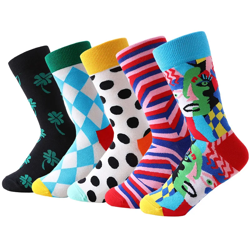 Colorful New Women\'s Jacquard Knitted Cotton Socks Pattern Street Happy Fashion Fun Oil Painting Men\'s and Women\'s Cotton Socks