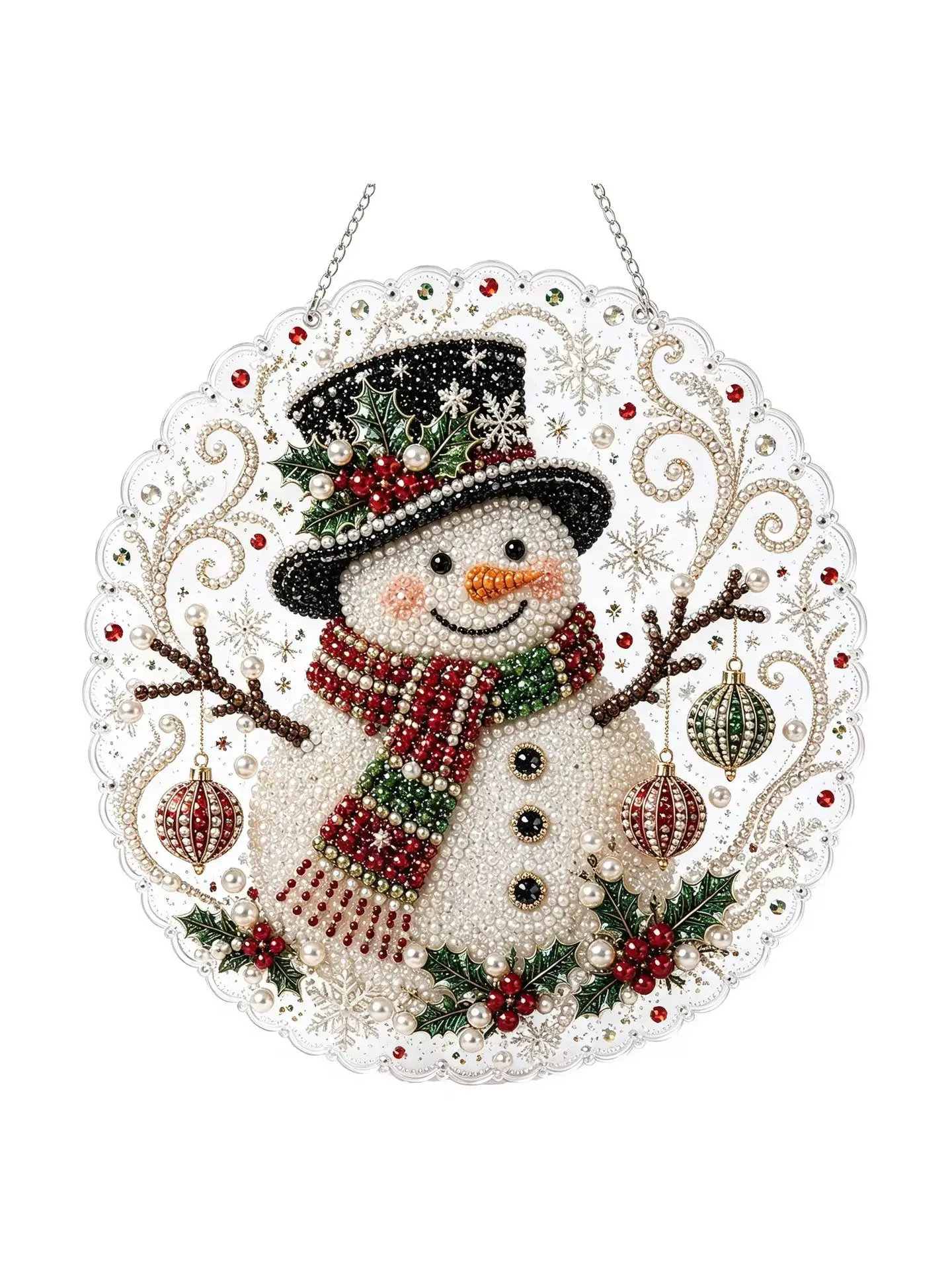 DIY Weihnachts-Perlen-Diamant-Malerei-Anhänger, runde Acrylplatte, 2D flache Perlen-Bastelarbeiten, Feiertags-Fenster- und Wanddekoration – Detail 19