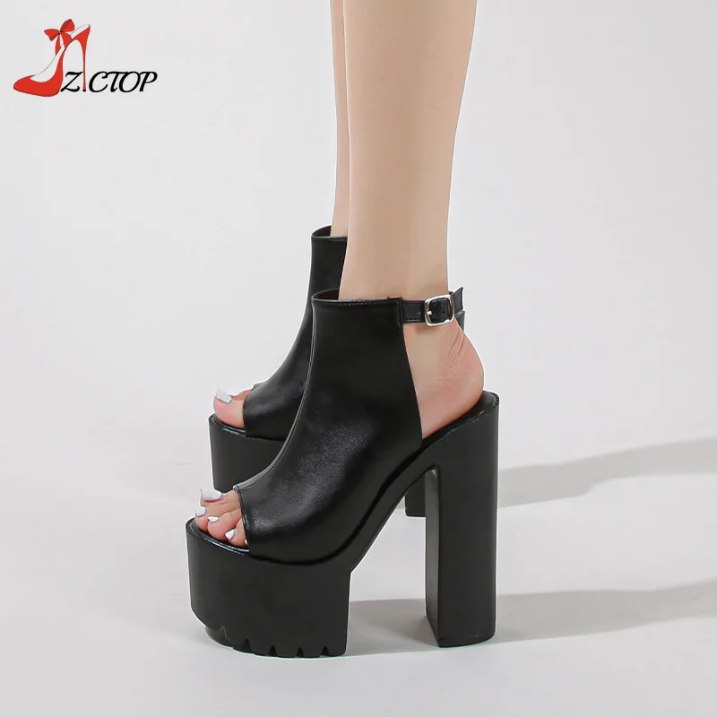 Summer Super High Heels Platform Sandały Kobiety Moda Sexy Peep Toe Chunky Heel Pumps Ladies Party Dance Shoes Duży rozmiar 42 43