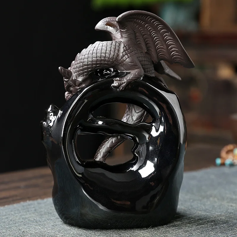 European-Style Black Pterosaur Backflow Incense Burner – Handmade Ceramic Dragon, Sandalwood Waterfall Smoke Trending Hot Search