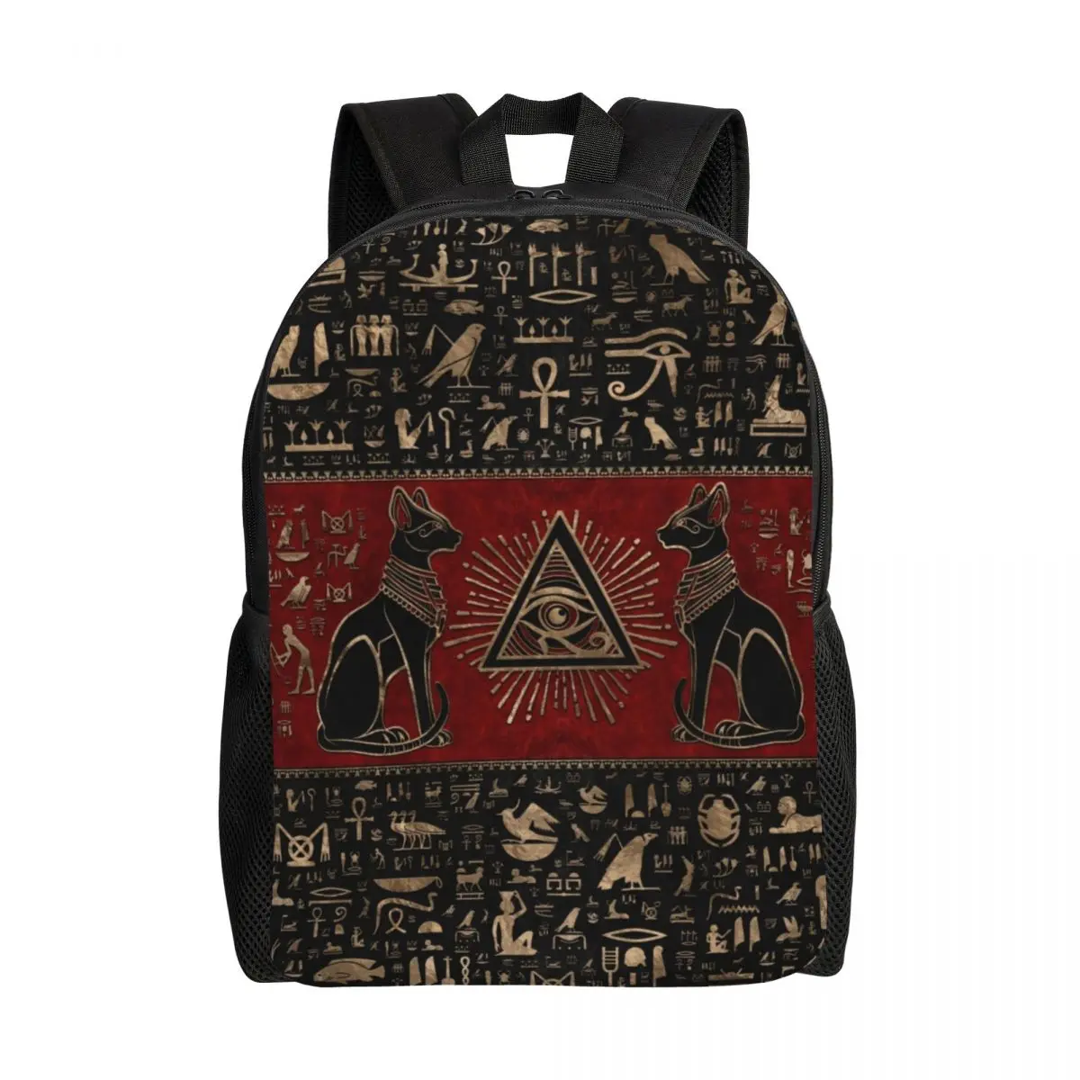 Custom Ancient Egypt Eye Of Horus Backpack Men Women School College Student Bookbag Fits 15 Inch Laptop Egyptian Bastet Cat Bags