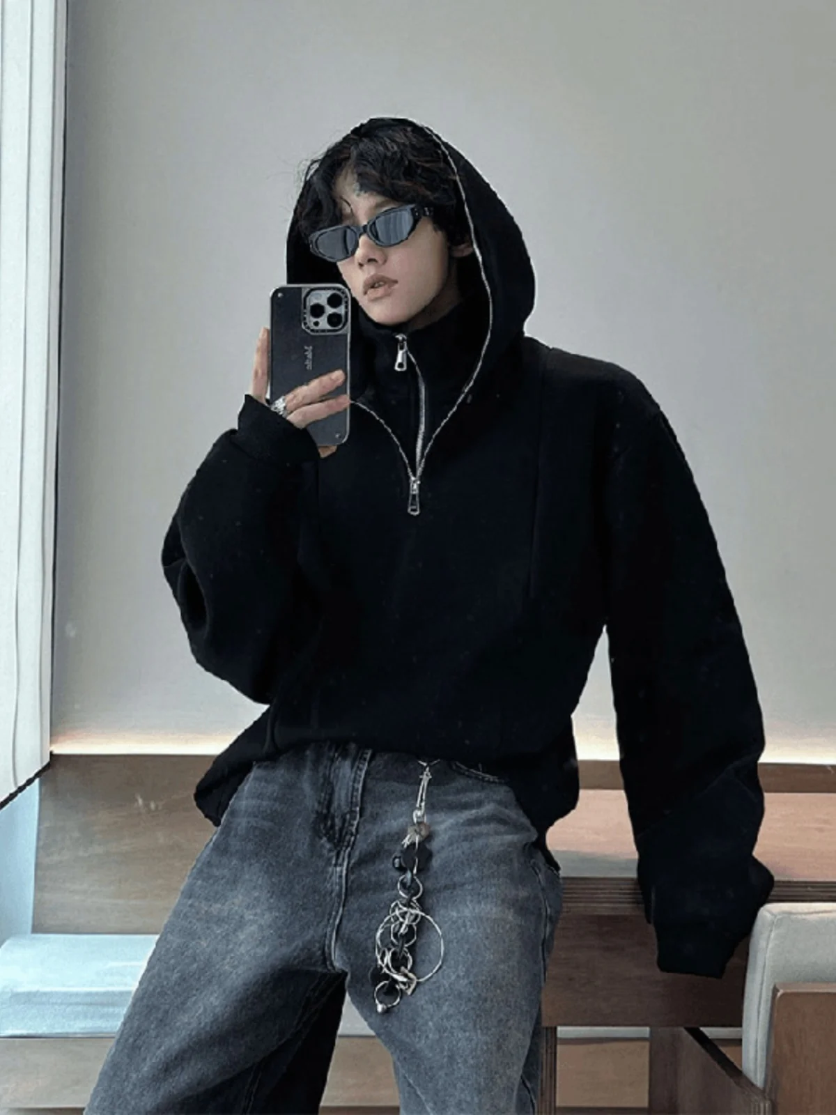 

Мужская толстовка American Sle Heavyweight с капюшоном на молнии, весна-осень, в уличном стиле, повседневная, удобная, удлиненная