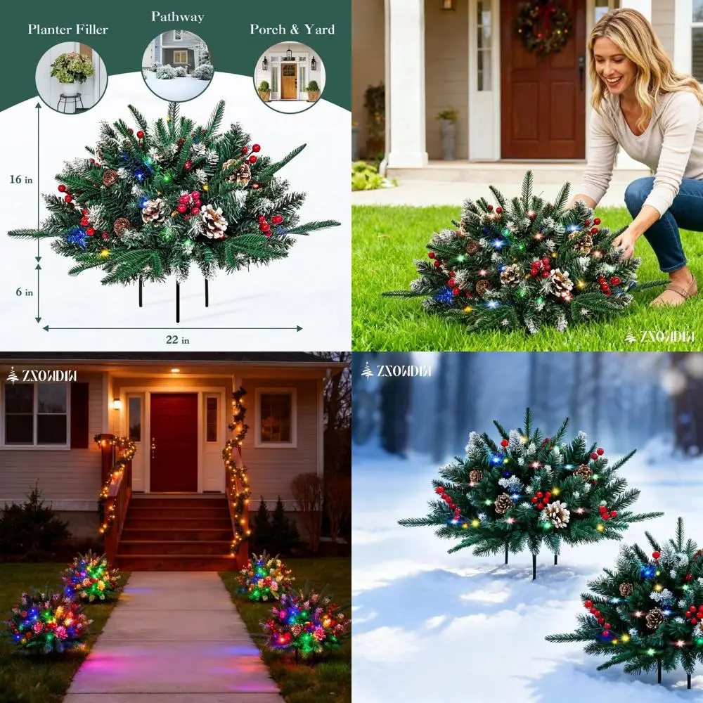 

Battery-Powered Multicolor LED Christmas Pot Fillers, Outdoor Front Porch Decor, Set of 2