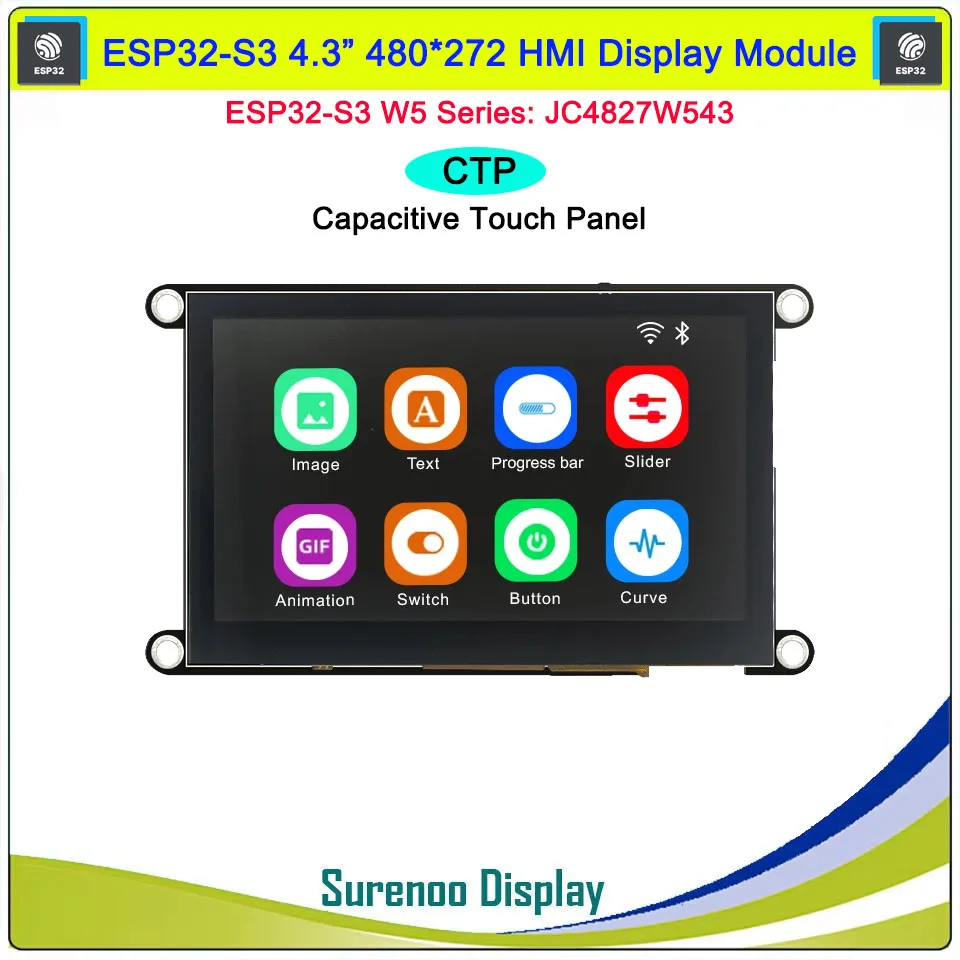 Guizione HMI W5 ESP32-S3-N4R8 JC4827W543 4.3 pollici IPS 480*272 Modulo Display LCD Touch Screen WIFI Bluetooth PSRAM FLASH