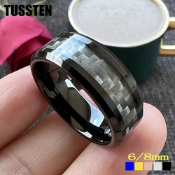 Dropshipping TUSSTEN 6/8MM Cool Grey Carbon Fiber Ring Tungsten Wedding Band For Men Women Shiny Bevel Edges Comfort Fit