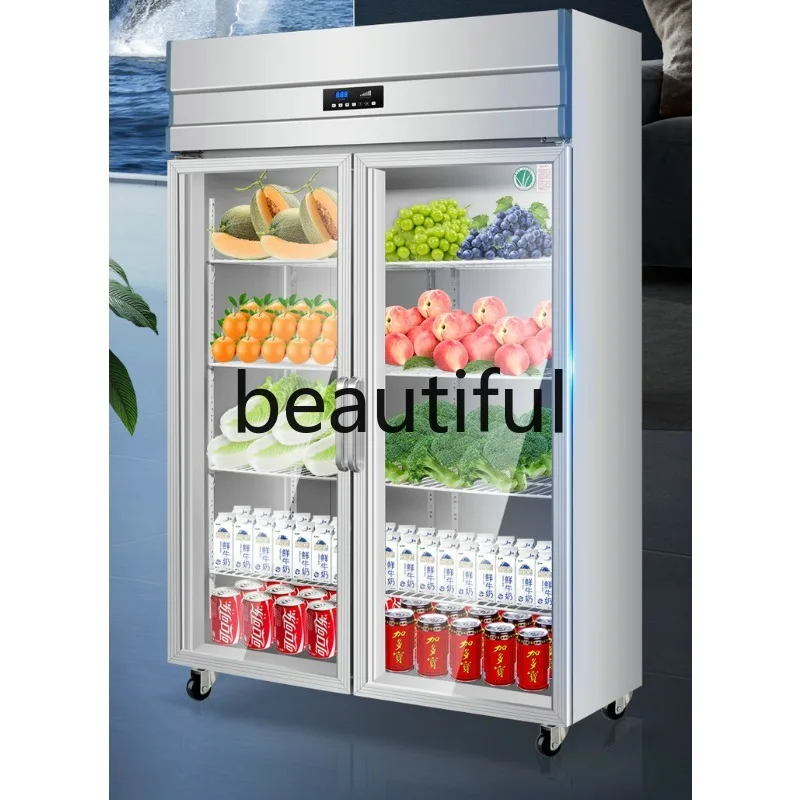 

Refrigerated Display Cabinet Fresh-keeping Vertical Double Door Commercial Beverage Cold Drink Fruit Freezer