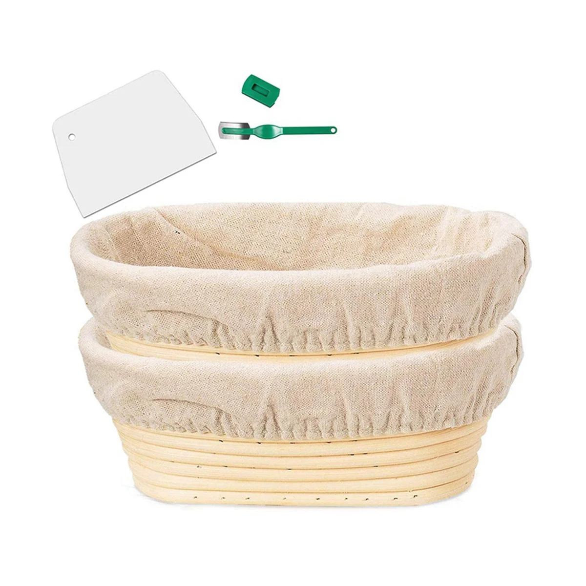 Banneton Proofing Basket Set - Artisan Sourdough Bread Bakery Basket,Dough Scraper/Cutter & Brotform Cloth Liner