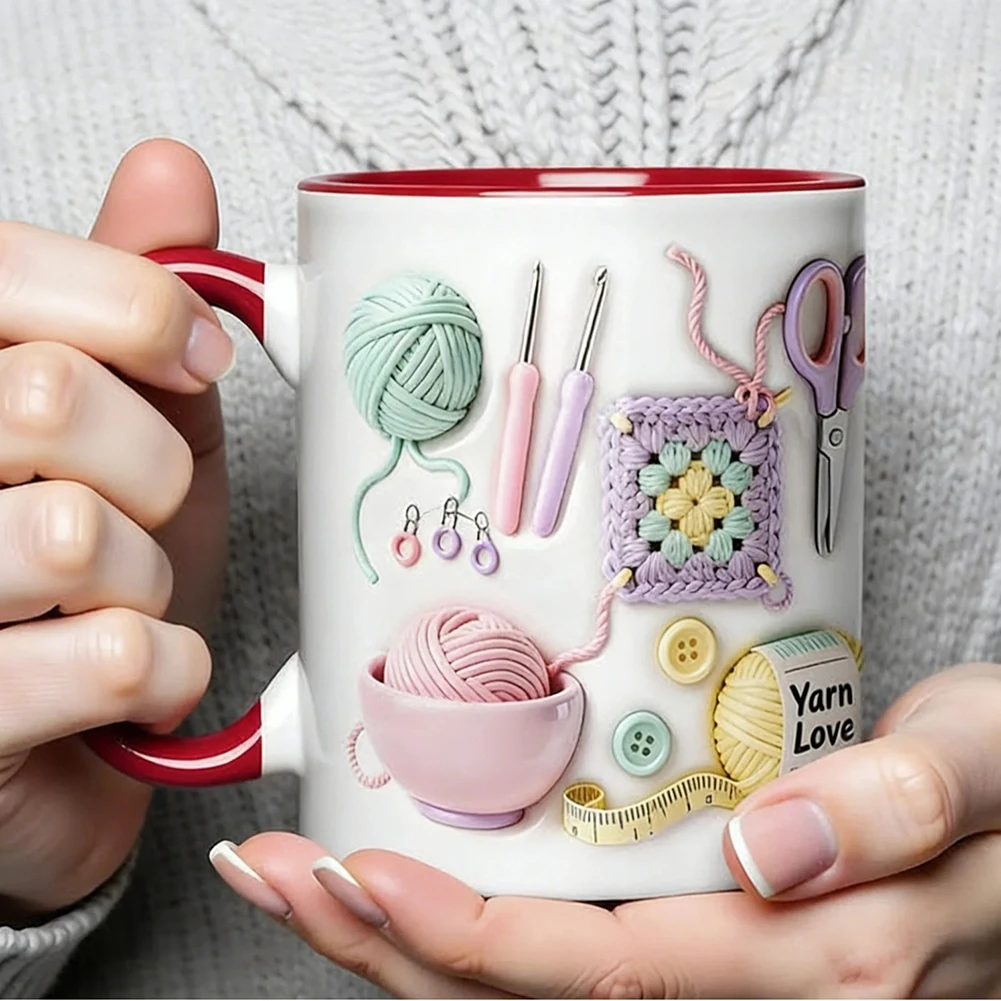 Ceramic Mug Wine Drinkware Personalized Yarn Lover Cups Crocheting Coffee Cup Christmas Present for Crafters Crochet Lover Mom