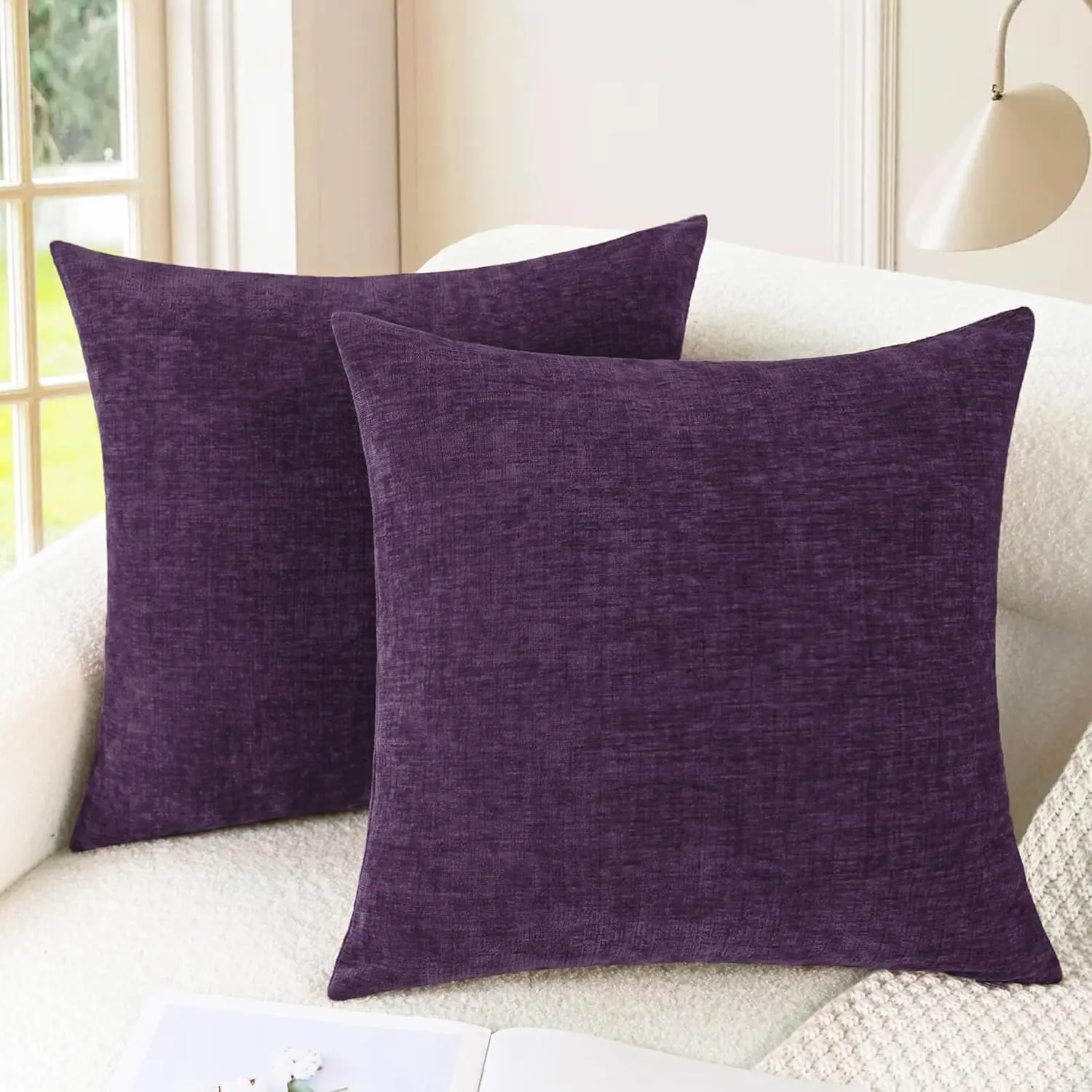 

Throw Pillow Covers Decorative 24 X 24 Hes Pa Of 2 Cozy Chenille Cushion Cases For Couch Sofa Bed Living Room Home Plum