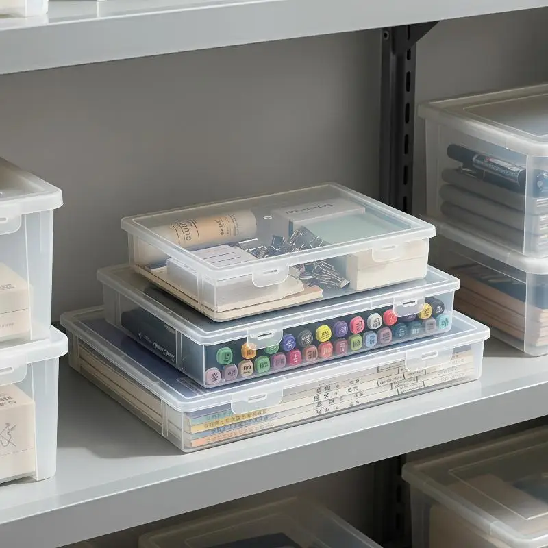 Plastic Storage Box For Office Large Capacity Transparent Paper Storage Case Desktop Storage Organization Document Box