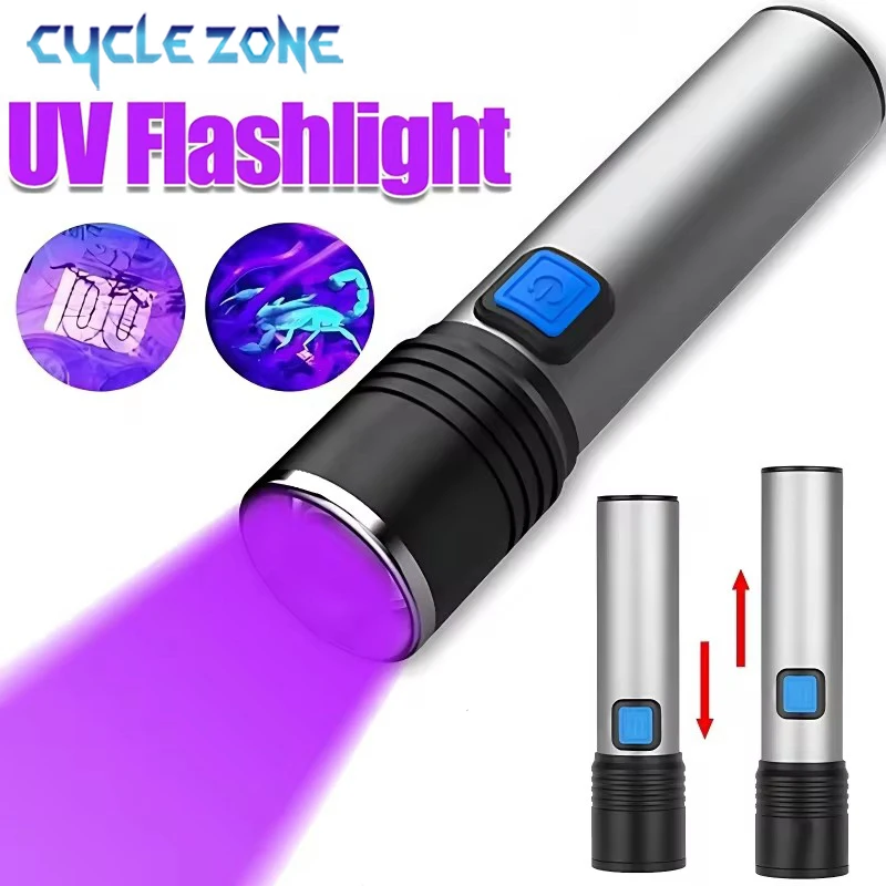 UV Flashlight Blacklight Zoomable Rechargeable Mini Flashlight Ultraviolet Torch Light for Pet Urine Stains Detector Fluorescent