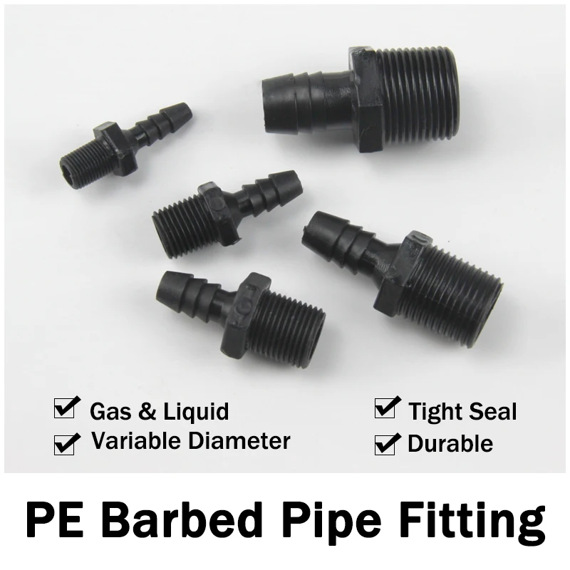 

PE Male Hose Fittings Barb Tail Connector NPT 1/8"~3/4" High-Quality Soft Water Pipe Connector Fittings Irrigation Hose Parts