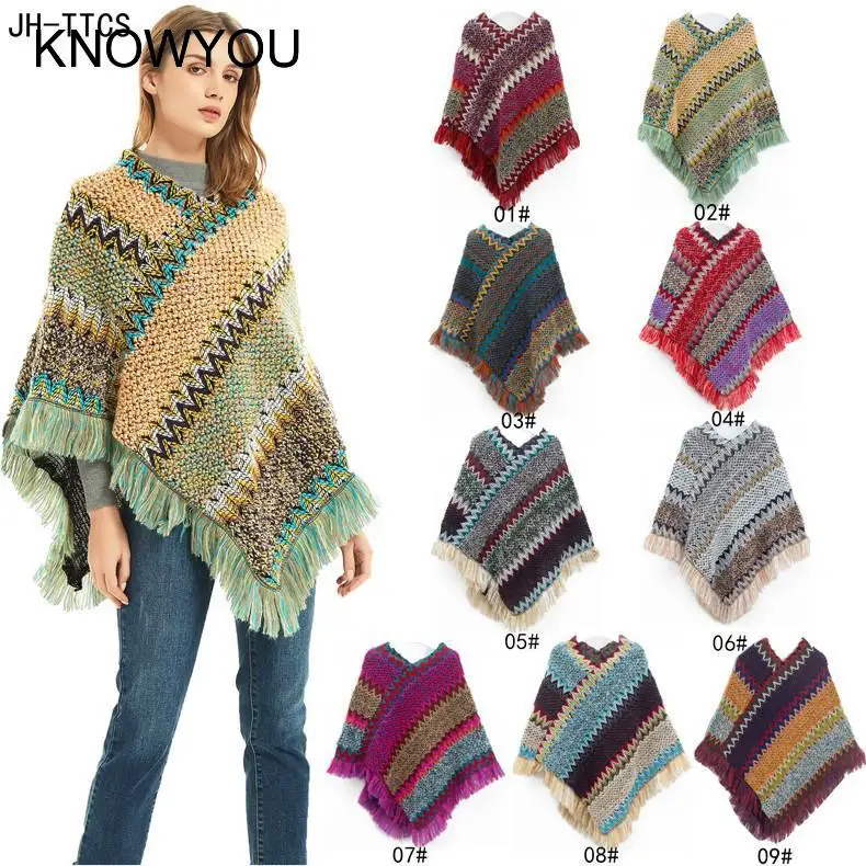 

2022 Autumn Winter New Cashmere Blend Pullover Cape Women Vintage Pashmina Ethic Style Poncho Wraps Classical Tassel Wraps