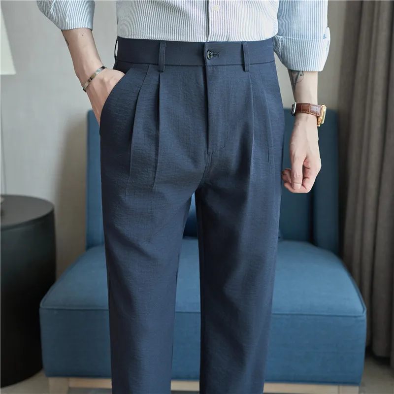 

Summer Lightweight Elastic Waisted Casual Trousers for Men Cotton and Linen Breathable Casual Business Straight Leg Pants 2025