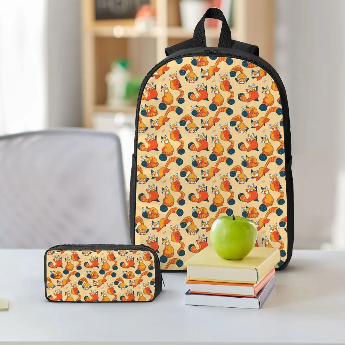 Red Panda Romp Backpack Boys Girls BookBag School Bag Shoulder Bags 3ps Insulated Lunch Bag Pencil Case