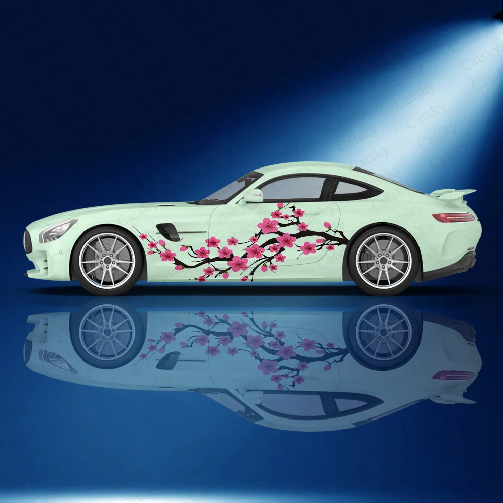 Red Cherry Blossom Car Sticker Side Graphic Vinyl Pattern DIY Car Tuning Accessories Fits Most Vehicle Color Decal Stickers