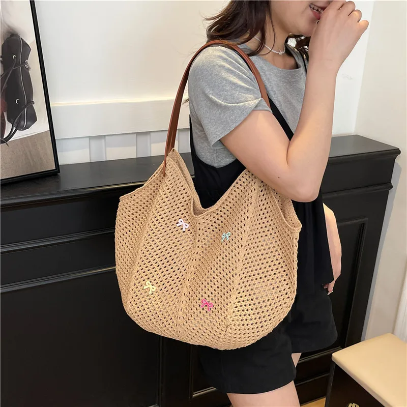 

Braided Straw Women Shoulder Bag Handmade Boho Beach Tote Crossbody Purse for Women Summer Fashion Clutch Handbag high-capacity