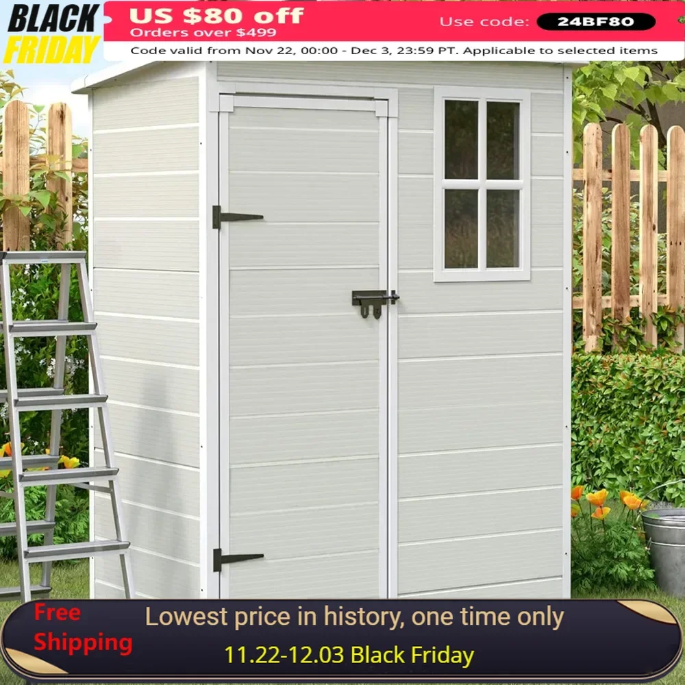 

Outdoor Storage Shed 5x3 FT, Resin Garden Shed, Plastic Outside Sheds & Outdoor Storage Storage Box with Lockable Door