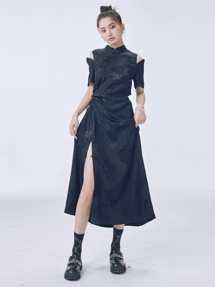 

Ele Rose Embroidery New Chinese Sle Modified Qipao Hollow out Gauze Light National Sle Dr with Pleats Summer Women...