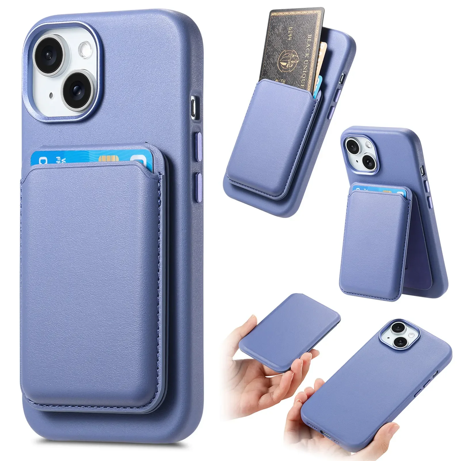 

2 in 1 Detachable Cards Holder Wallet Leather Case for IPhone 16 Pro Max 15 Plus 14 13 Removable Vertical Bag Metal Button Cover