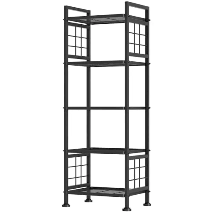 

5-Wire Standing Book Shelf & Bookcase, Metal Storage Shelving Unit Pantry Rack for Laundry Kitchen Bathroom Organizer, Black