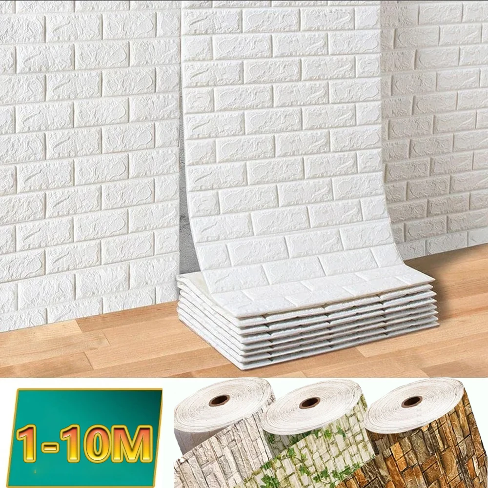 70cm*1/2/3/5/10m 3D Self-Adhesive Wallpaper DIY Waterproof Brick Wall Stickers Living Room Bedroom Wall Stickers Home Decoration