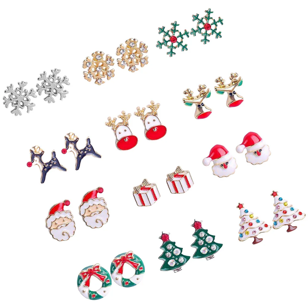 

12Pairs Christmas Earring Studs Women Earrings Set Sparkling Shining Cute Playful Holiday Jewelry Christmas Earrings for Women