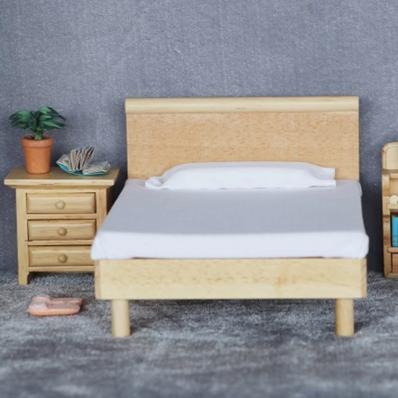 Juego muebles dormitorio madera a escala exacta 1:12 que incluye cama con textura tela 15UB