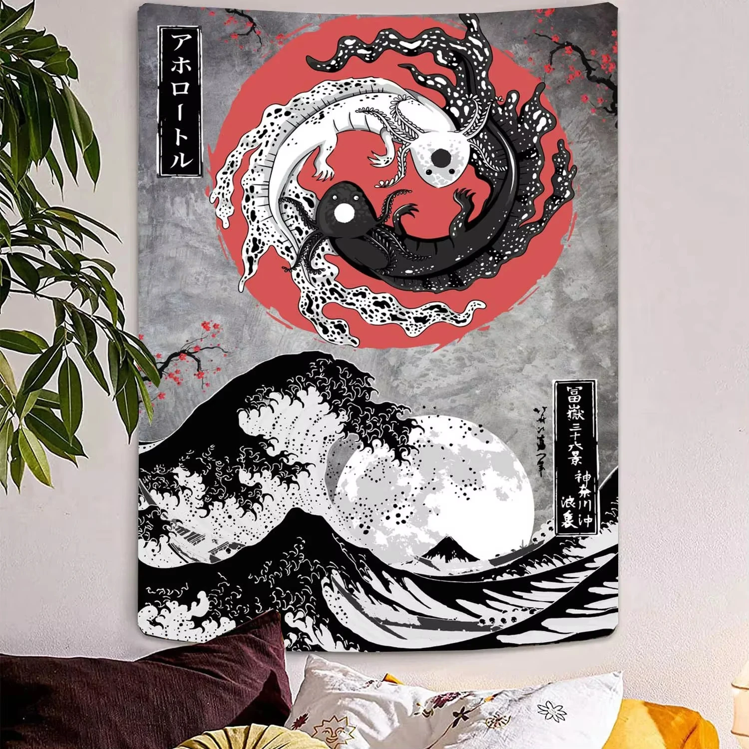 Mount Fuji Japanese Koi Carp Tapestry The Great Wave Wall Hanging Decor Cherry Blossom Boho Home Decor Tapestries Home Tapestry