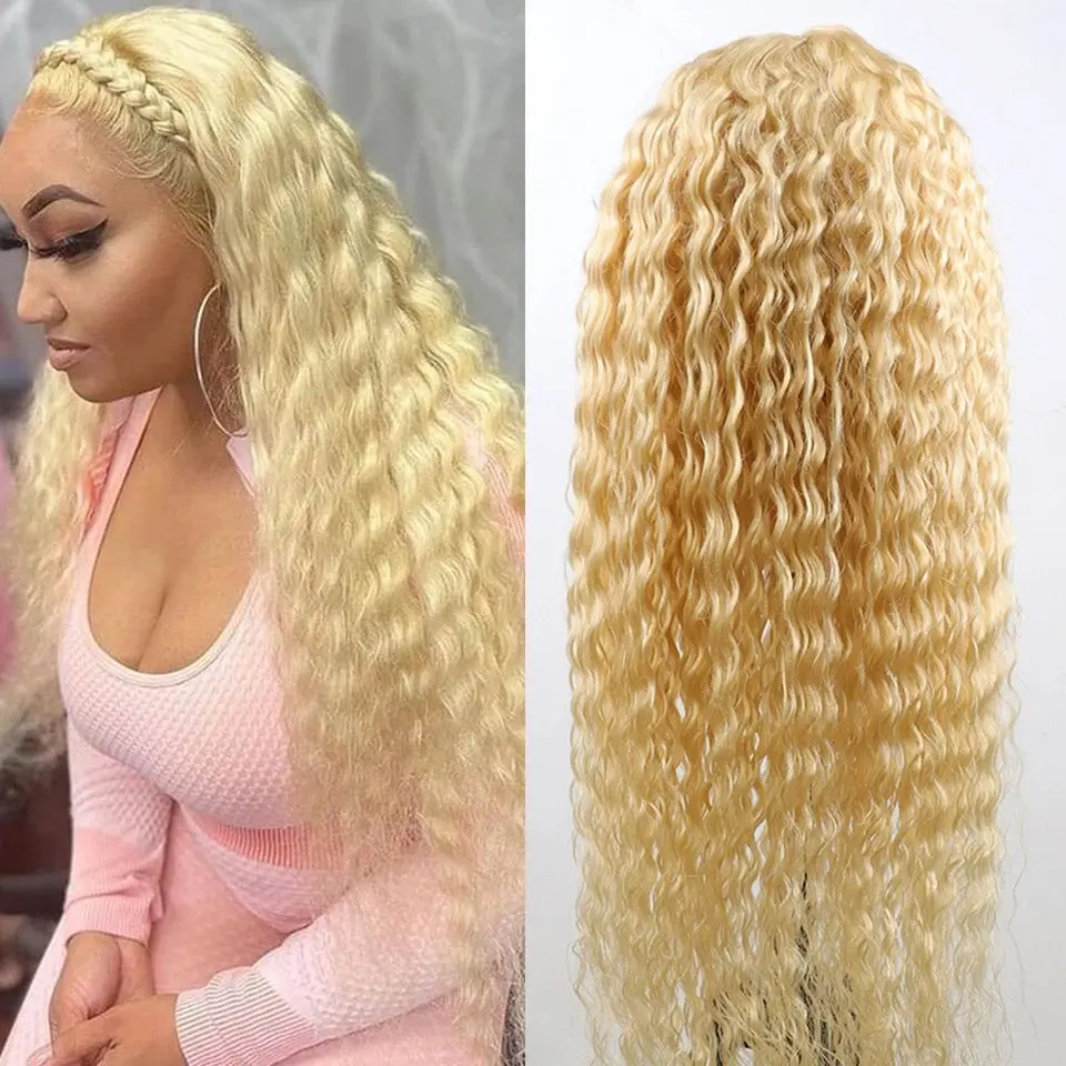 Blonde 20 Inch 613 Blonde 13x4 Lace Forehead Human Hair Wig Deep Wave Glueless Curly Hair 150 Density Women Human Hair Wig