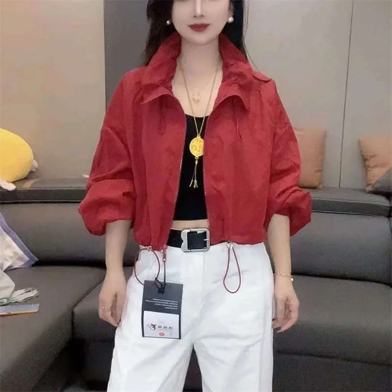Summer Women Thin Sun Protection Clothing Jacket Korean Ladies Stand Collar Sun Shirt Coat Femme Long Sleeves Short Baseball Top
