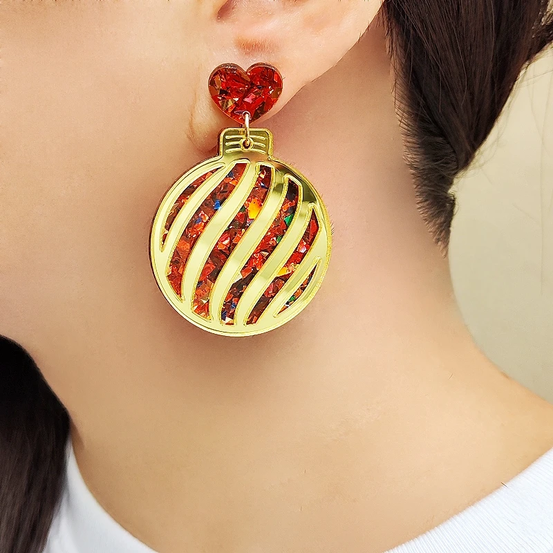 KUGUYS هدية عيد الميلاد مربع أقراط للنساء مجوهرات لطيف عيد الميلاد كرات ملونة انخفاض الأقراط العصرية الاكريليك اكسسوارات هدية #5