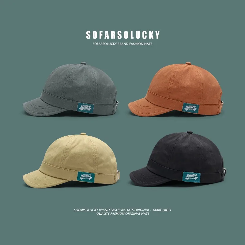 Japanese Niche Short Brim Embroidered Hat Men\'s Side Labeling Retro Trend Soft Top Small Brim Adjustable Baseball Cap Casquette