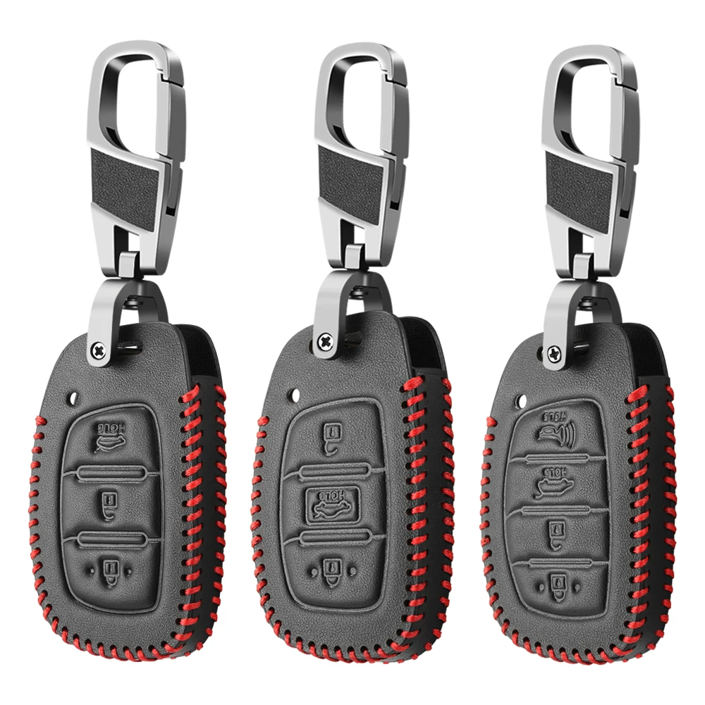 Leather Car Key Case Cover Holder For Hyundai Tucson Sonata Santa Fe Creta ix25 ix35 i10 i20 Verna Solaris Mistra Elantra Accent