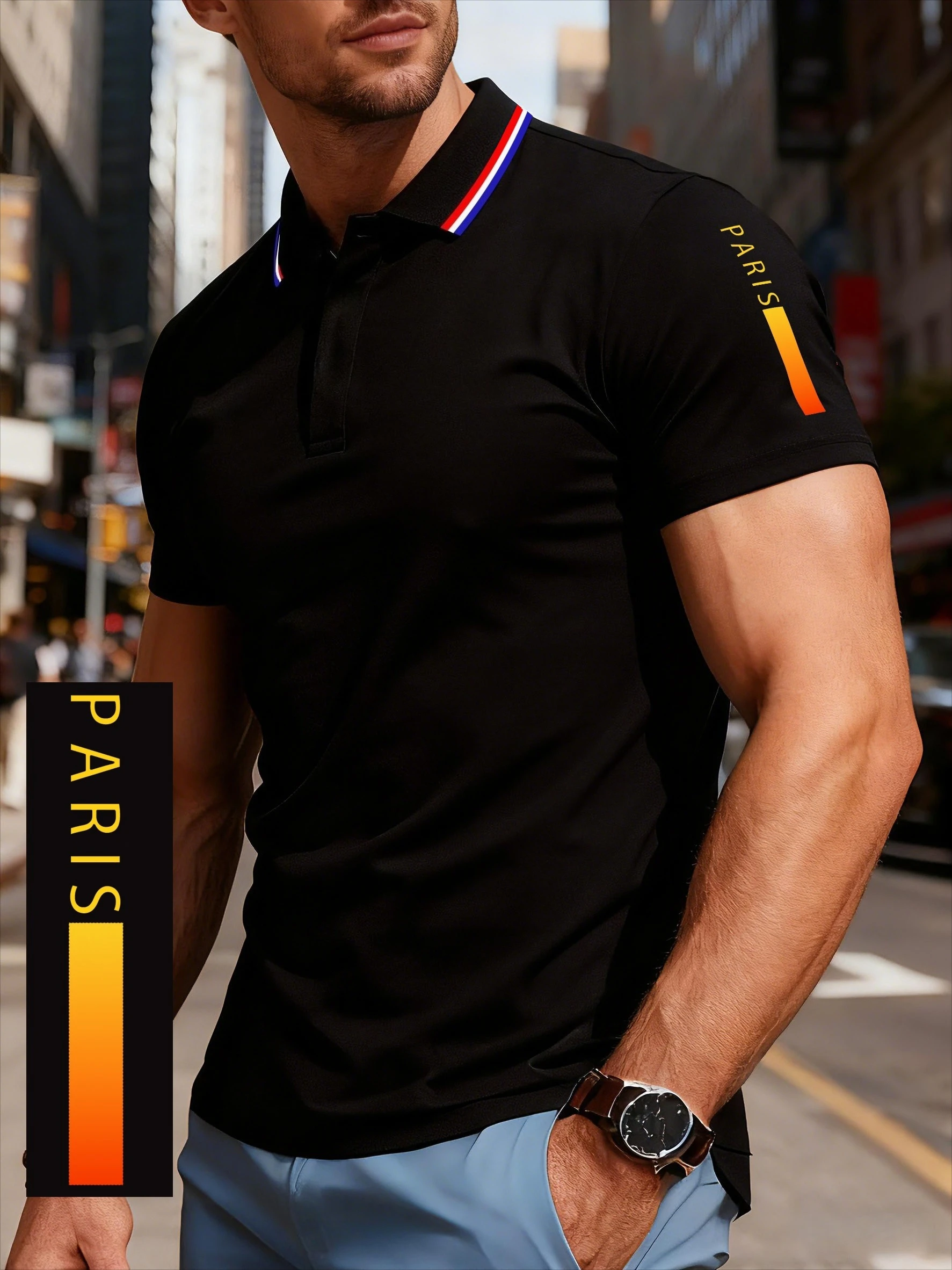 Men's Short Sleeved Shirt - Golf Short Sleeved Breathable Four Seasons Golf Casual with Shoulder Print