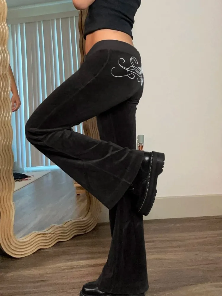 2026 New Vintage Punk Streetwear Gothic Velvet Pants Women Dark Cyber Punk Y2k Harajuku Grunge Alt Pentagram Print Pants Women's
