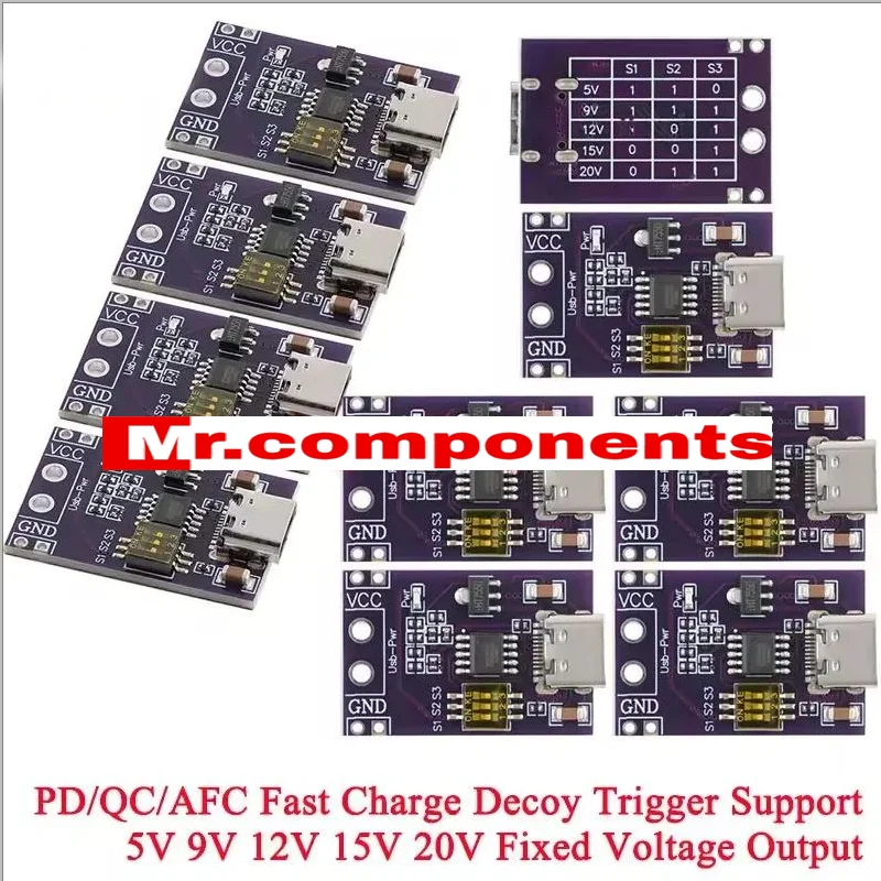 1PCS PD/QC/AFC Fast Charge Decoy Trigger Support 5V 9V 12V 15V 20V Fixed Voltage Output Type-C USB For Phone Solar Board New