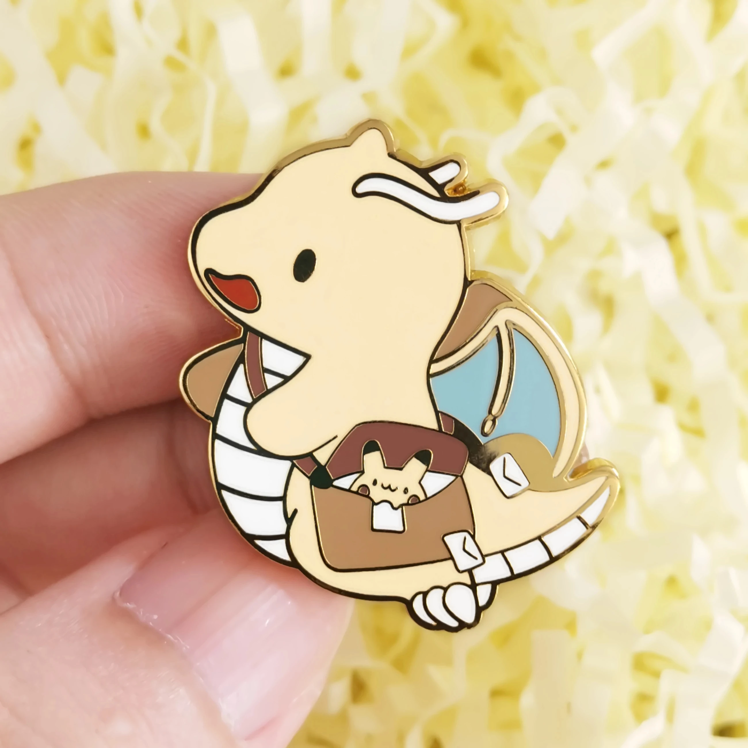 Cute Pokemon Dragon Hard Enamel Pin Cartoon Kawaii Yellow Flying Dragon Golden Metal Brooch Video Game Fans Badge Gifts