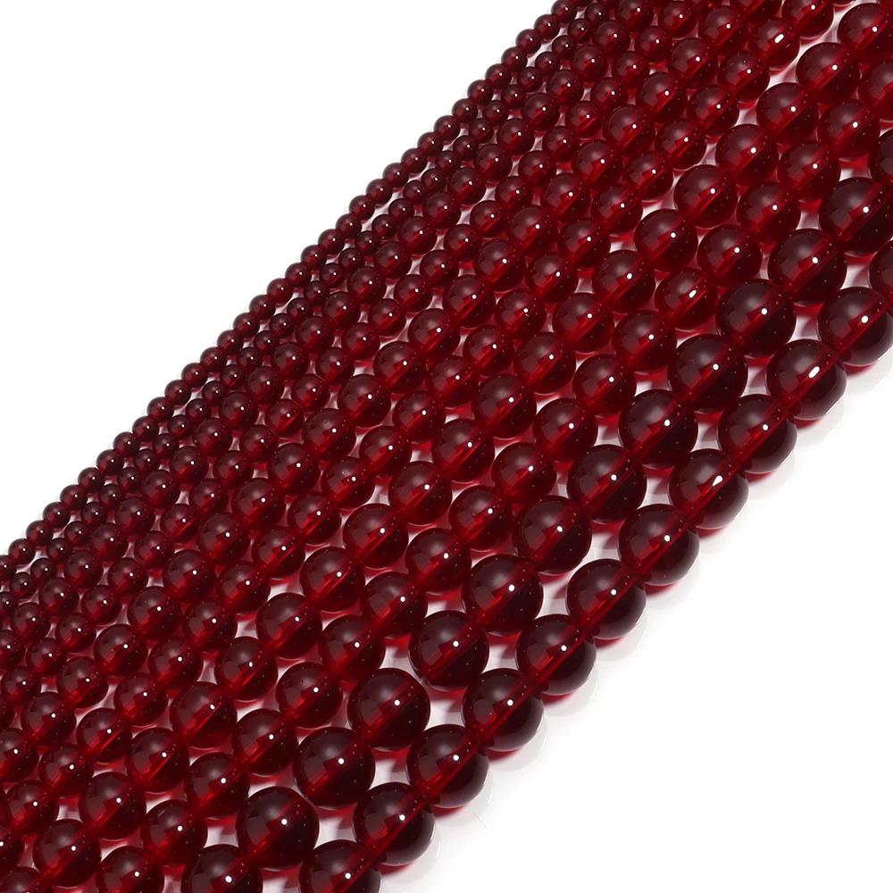 1 Strand Red Glass Beads 4/6/8/10/12mm Round Crystal Loose Spacer Bead for Jewelry Making Stuff DIY Necklace Bracelet Wholesale