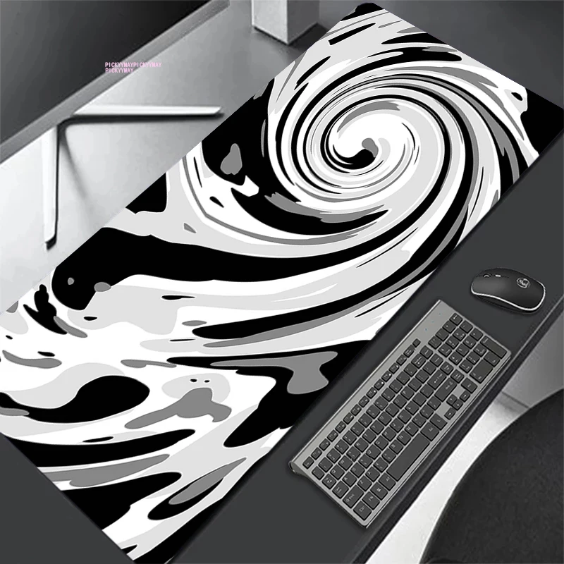 Tapete de rato preto e branco grande empresa mousepad tapete de teclado xxxl tapetes de rato 31.4x11.8in tapete de mesa de borracha pffoce design