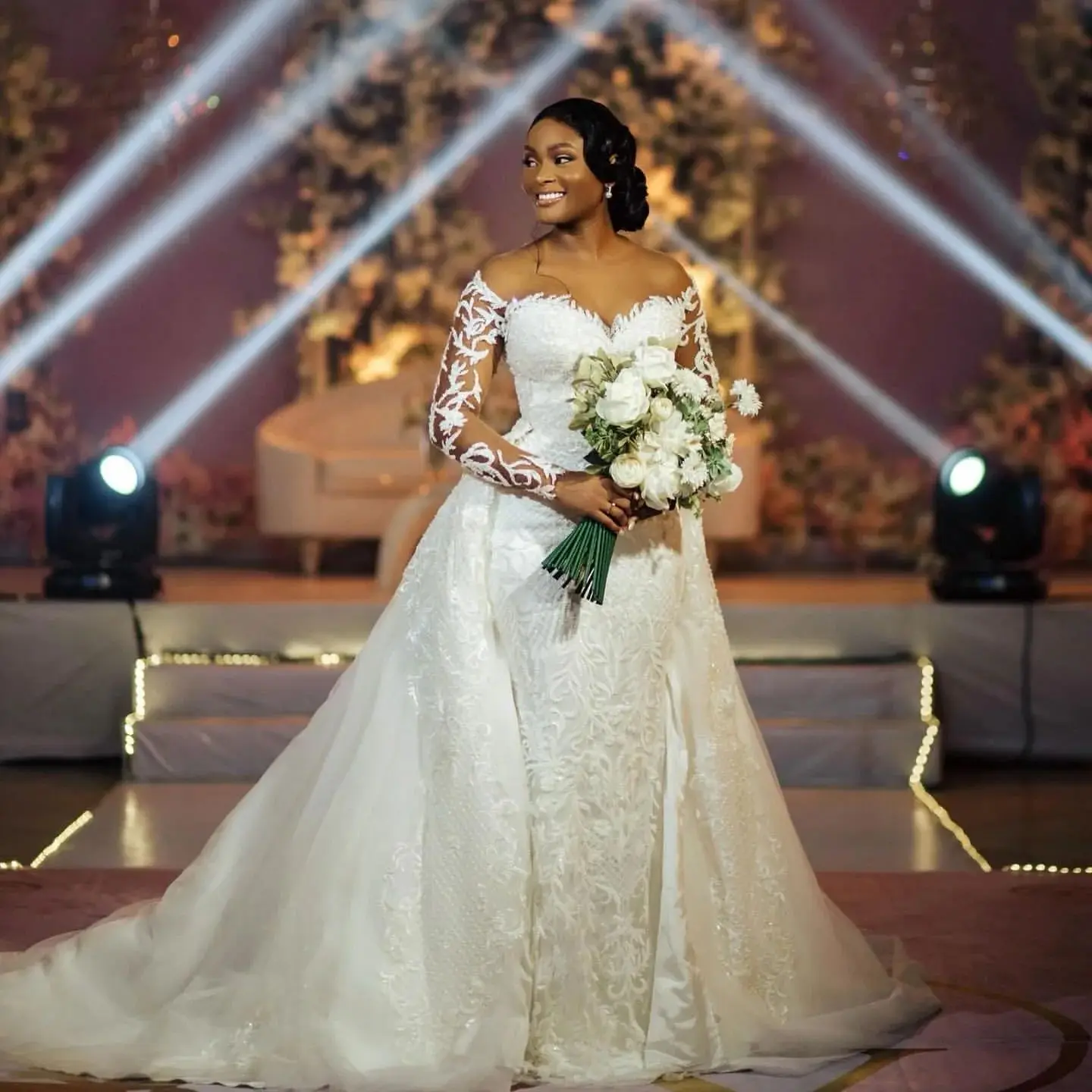 Destacável africano vestidos de casamento preto meninas sereia mangas compridas rendas aso ebi feminino vestidos de noiva novia personalizado