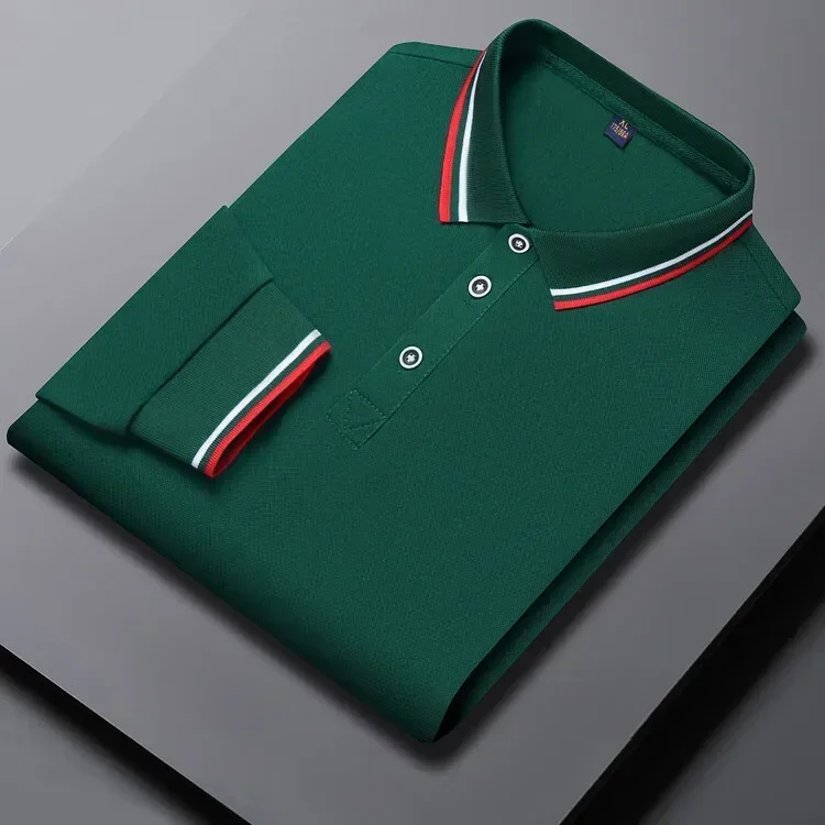 White,Dark green lapel POLO shirt long sleeve advertising shirt cultural shirt work clothes activities group clothing wholesale